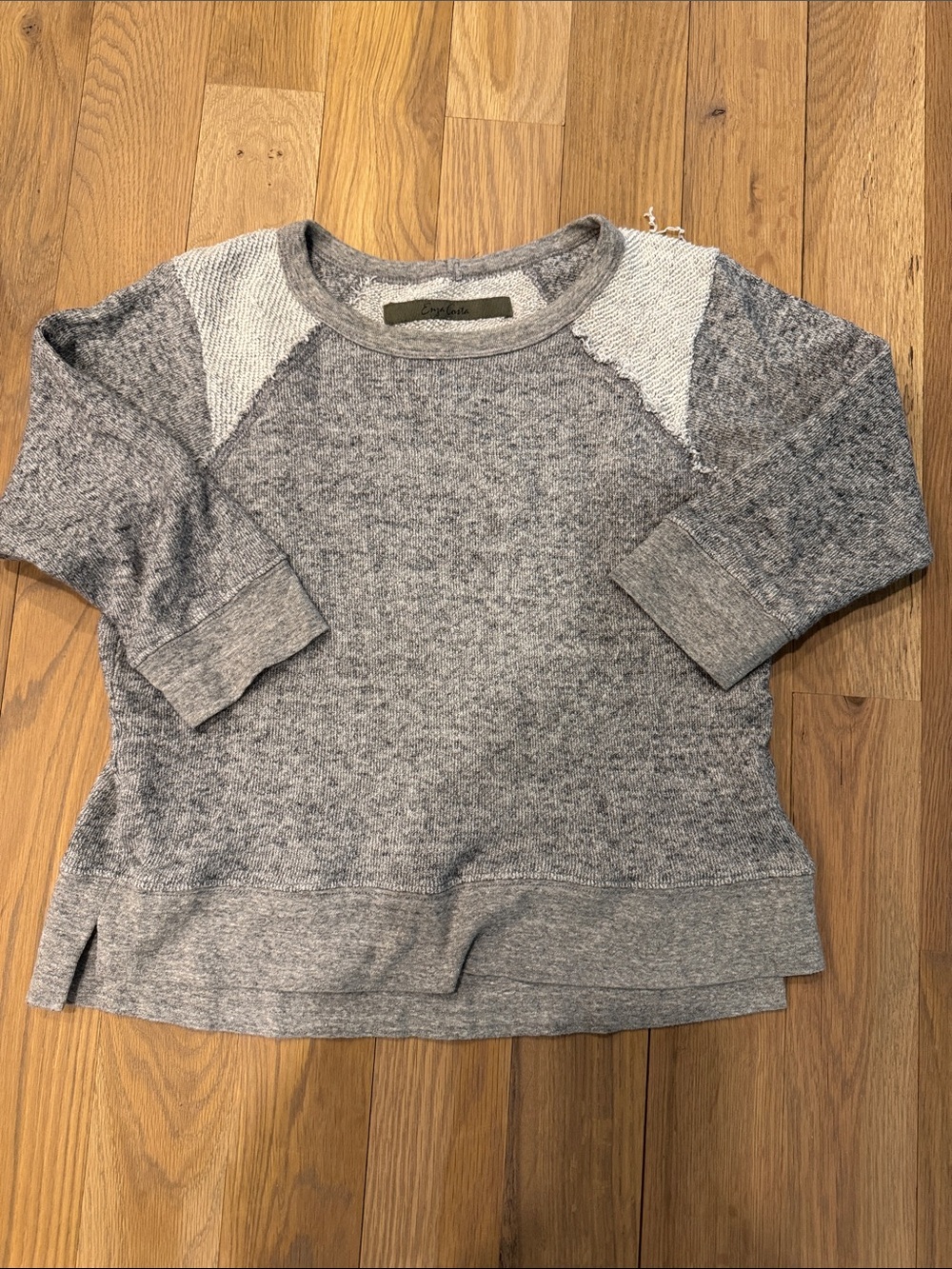 Enza Costa Gray Heather Raglan Sweatshirt with Light Shoulder Panels - Picture 5 of 5